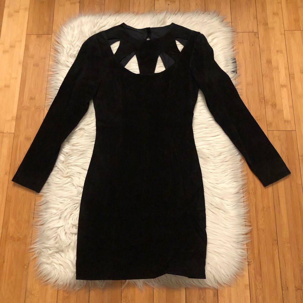 Vintage Pia Rucci Genuine Leather Cut Out Long Sleeves Bodycon Dress size S